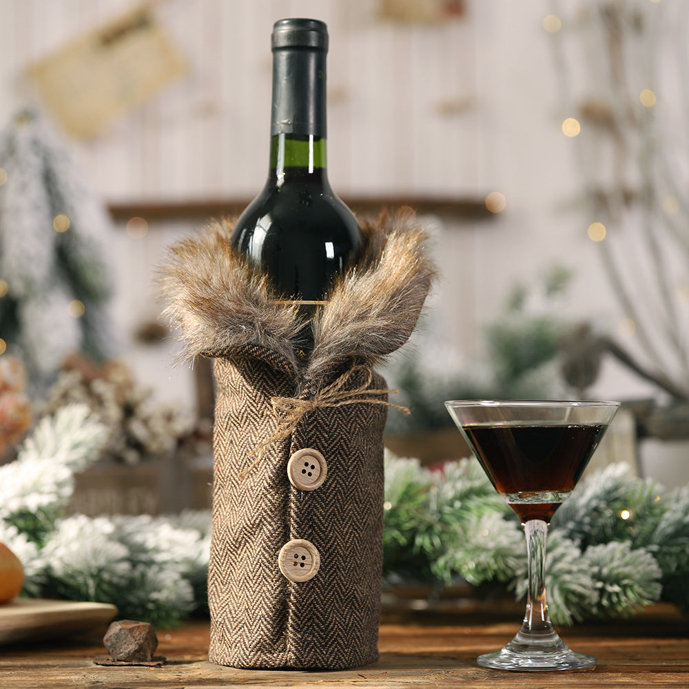 Wholesale Christmas Cloth Stripe Plaid Skirt Wine Bottle Cover